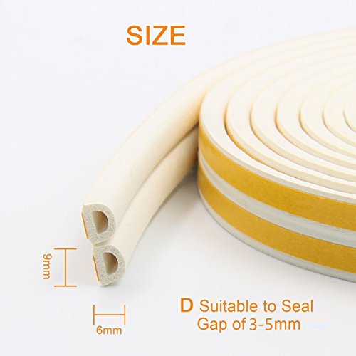 Image of PRUGNA 20Ft Door Seal Weather Stripping, Window Rubber Seal Strip Self Adhesive Foam Tape for Door Window Gap and Wind Blocker, 3 /8-Inch x 1 /4-Inch x 20-Feet, 2 Tapes (White)