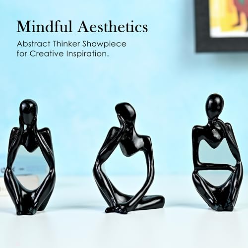 Image of ZAICUS Set of 3 Black Thinker Statues - Modern Abstract Resin Showpieces for Home, Office, and Stylish Spaces, Perfect for Thoughtful Gifts