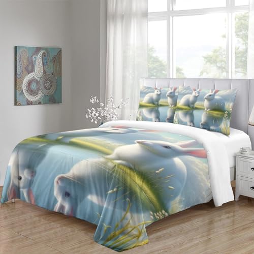 Housse de couette lapin 3D hypoallergénique et douce pour lit king size - 5