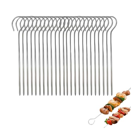 24PCS Skewers for Air Fryer, Metal Kebab Skewers for BBQ, Stainless Steel Skewer for Chicken, Kebabs and Cooking, 9 cm Metal Skewer for Outdoor Grilling and Air Fryer Use