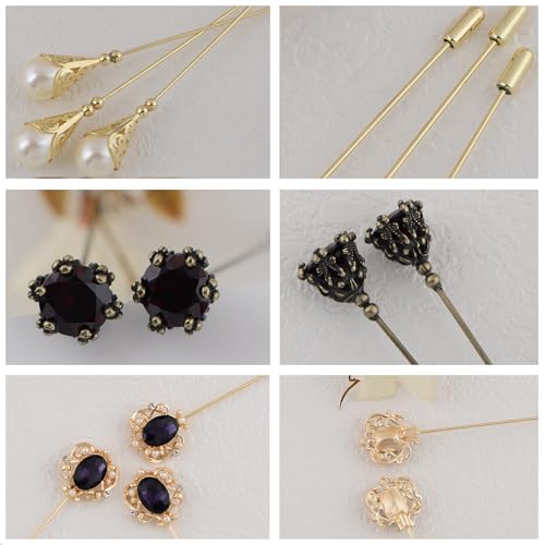 Image of Alilang 3Pcs Vintage Style 5 Inches Long Handle Hat and Lapel Pins with Flexible Bendable Design for Secure Fit on Hats, Scarves, and Suits
