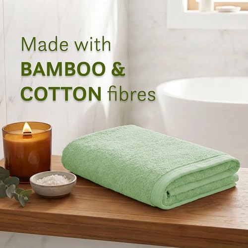 Image of MYTRIDENT Cotton Bamboo Towels for Bath Large Size | Soft & Absorbent | Anti-Microbial & Anti-Odour | 450 GSM | 1 Piece Bath Towel for Men /Women - Sage Green