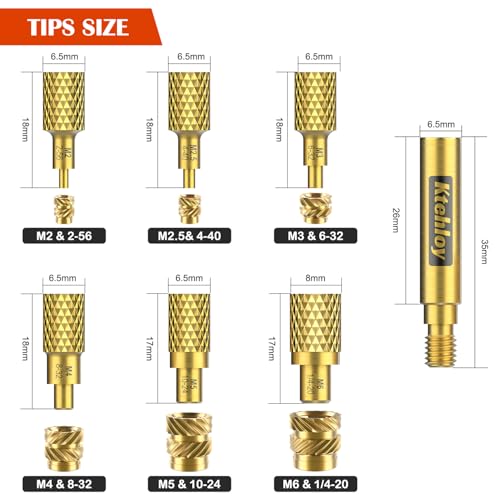 Image of 513 Metric Threaded Inserts with Heat Set Insert Tips, M2 M2.5 M3 M4 M5 M6 Female Thread Knurled Nuts Assortment Kit, for Plastic and 3D Printing Components