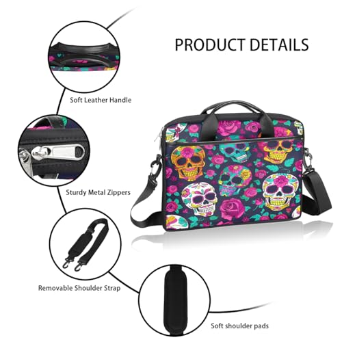 Maletín para laptop con diseño Sugar Skulls Roses 15 pulgadas miniatura 4