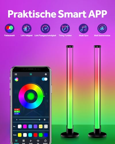 Foto von ELOUYCKE Smart LED Lightbar 2er Set, RGB Lampe TV Hintergrundbeleuchtung funktioniert Sync mit Musik und APP Control Steuerung für Gaming, Filme, PC, Raumdekoration