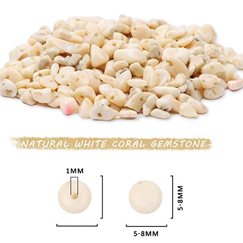 Feein 5-8Mm Natural White Coral Gemstone Tumbled Irregular Stone Chips Beads, Irregular Healing Power Crystals Energy Gemstones Hole Drilled Loose Rocks Beads For Jewelry Making, 1 Strand 33“ #TOP1