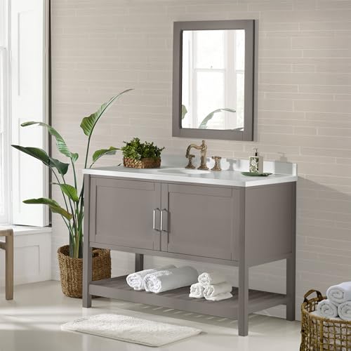 Image of Alaterre Furniture Bennet Bathroom Vanity Cabinet with Soft-Close Shaker Doors and Open Shelf - 48-Inch Freestanding Bathroom Vanity Without Sink - Wood Bathroom Sink Base Cabinet (Gray)