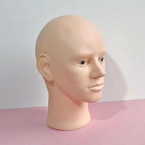 Miniatura 4 de Cabeza de maniquí calvo masculino para hacer pelucas, sombrero y gafas, cabeza de modelo, cabeza de cosmetología profesional, color beige