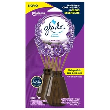 Glade Aromatizador de Ambiente, Difusor de Aromas Lavanda, Óleos Essenciais, 2 Unidades com 6 Varetas, 100ml Cada