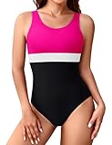 Vijamiy Bañadores Mujer Deportivo Traje de Baño con Escote Trasero Resistente Al Cloro y a Los Colores Piscina Playa Swimsuit(Rosa,M)