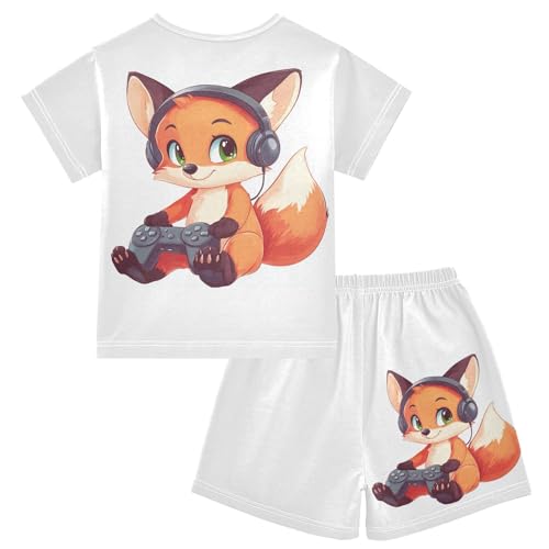Fox Controller White Pajama Set Short Sleeve PJS 2 Piece Summer Pajamas Shorts Sets Cotton Size 14Y2