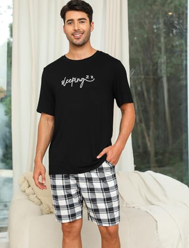 EISHOPEER Mens Modal Pajamas Set Short Sleeve Printed Soft 2 Pieces Lounge Set S-XXL3