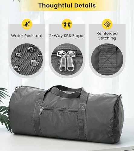 Vorspack Duffel Bag 24 Inches Foldable Lightweight Gym Bag with Inner Pocket for Travel Sports - Grey - Thumbnail 4
