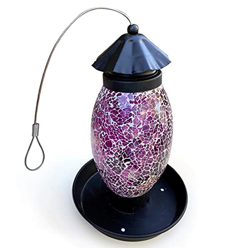 Lily's Home Mosaic Glass Hanging Bird Feeder For Outside Wild Birds. With Short Perches For Small To Medium Birds. Deter Grackles, Doves And Blackbirds - Cardinal Feeders For Outdoors. Outdoor Decor #TOP2