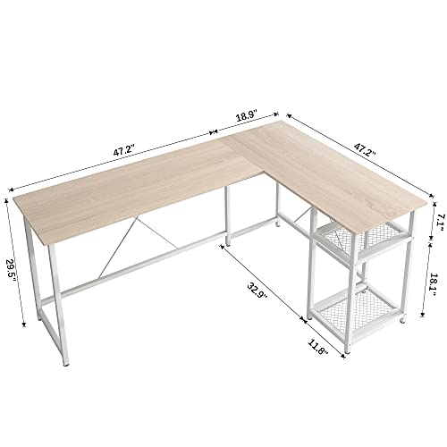 4Nm L-Shaped Desk 66.14" X 47.24 Computer Corner Desk, Home Gaming Desk, Office Writing Workstation, Space-Saving - Natural And White #TOP4