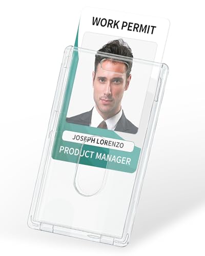 Uniclife 2 Pack Thumb-Slot Badge Holder Clear ID Card Holders with Easy Access Vertical Plastic Case Hard Card Protector for Office School IDs Credit Cards Proximity Key Cards Driver’s Licenses