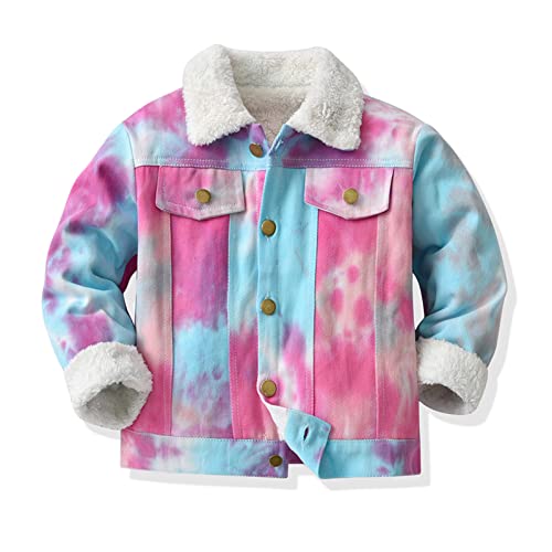 KAGAYD Girl's Vintage Basic Distressed Tie-dyed Long Sleeve Denim Jacket Warm Thicken Coats for Kids Boys2