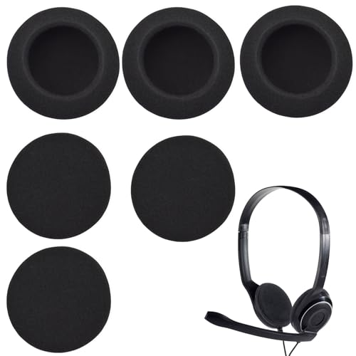 Pack de 6 almohadillas redondas de espuma de 55 mm para auriculares de audio, almohadillas de espuma cómodas, accesorios de reparación universales, color negro