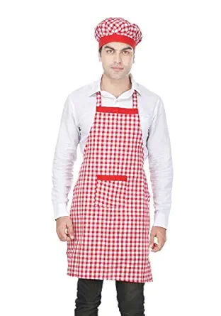 Switchon Red and white chef's Apron with Cap for Home Hotel and restaurants