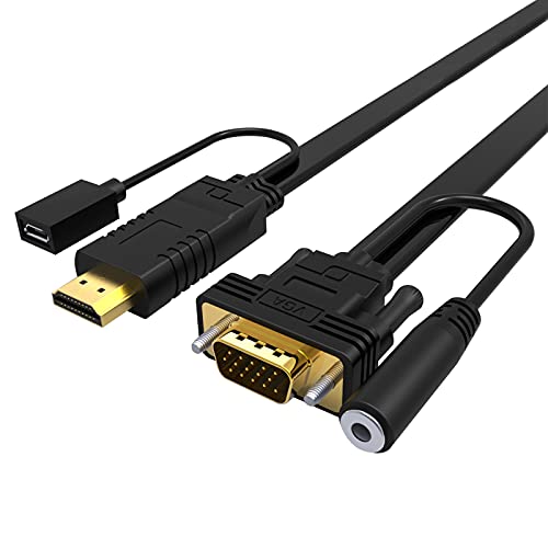 HDMI to VGA Adapter Cable 6ft,VCOM Gold-Plated HDMI to VGA Cable with Micro USB Power and Audio 1080P Active Video Converter Cord HDMI to VGA Adapter for Monitor Desktop, Laptop, PC