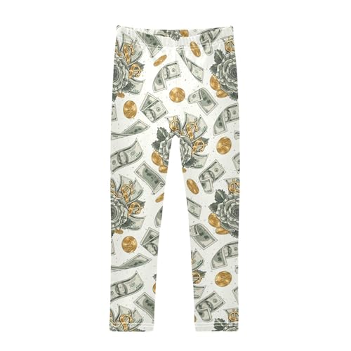 ZZKKO Girls Leggings Flying Falling Dollar Banknotes Toddler Girls Clothes Leggings for Girls Toddler Girls Leggings 3-4T