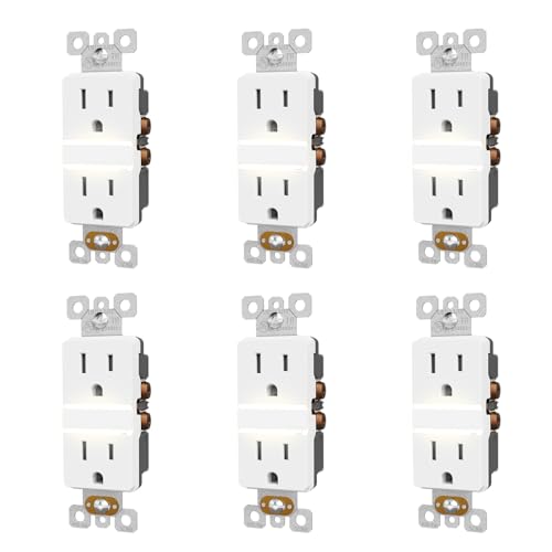 Image of ELEGRP Decorative Outlet Night Light, Electrical Wall Outlets with Built in Led Guidelight 4000K, Tamper Resistant Receptacle, 15 Amp 125 Volt, Matte White, 6 Pack