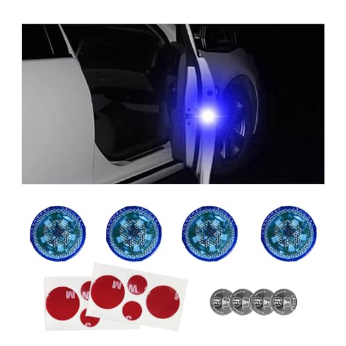 Dickno 4 PCS Wireless Car Door LED Warning Lights, 5 LED Roadside Auto Flashing Safety Signal Light for Anti Rear End Collision, Universal Strobe Flashing Light for Car SUV Truck (Blue)