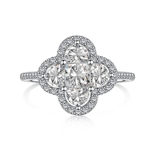 DY120712-S-G-WH-5 Trending Design 18K Gold Plated 925 Sterling Silver Diamond 5a Cubic Zirconia Four Leaf Clover Promise Engage Ring