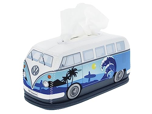 BRISA Collection VW - Distributeur de mouchoirs en néoprène Volkswagen pour cosmétiques, Serviettes, Papier, mouchoirs T1 Combi Bus (Surf/Bleu)