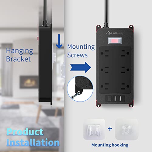 Outdoor Power Strip Weatherproof, 6 Outlets Waterproof Surge Protector With 3 Usb Ports, 6 Ft Extension Cord, Shockproof Overload Protection, Wall Mountable For Home Office Patio Porch, Black #TOP7
