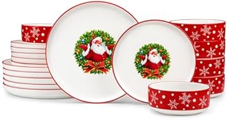 MALACASA Plates and Bowls Sets, 18 Pieces Christmas Porcelain Dinnerware Set for 6, Ceramic Dishware Dishes Kitchen Dinner Dining Ware Set, Microwave and Dishwasher Safe, Series LUNA-Santa Claus