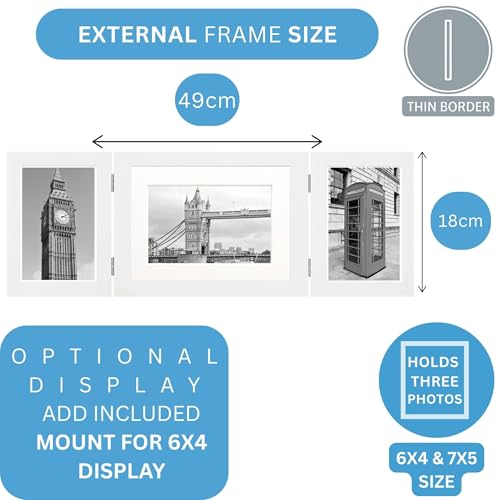 Triple Photo Picture Frame 6 x 4 and 7 x 5 White, Holds 3 Photographs, Picture Frame, 10 x 15 cm, 6x4 Picture Frames, White 6x4 Photo Frames, 4x6 Photo Collage Gallery Display - Image 5
