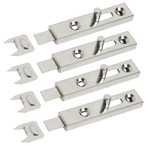 Juego de 4 Unidades Pestillo de Metal para Armarios, Recto, de Acero Niquelado con Tornillos Visibles, Ideal para Muebles y Cajas