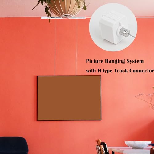 Image of Kiven Picture Hanging Kit, H-type Track System Adapter with Hook and Cord, Picture Rail Hooks for Wall Picture, Exhibition,Photograph,Decor,2 pack