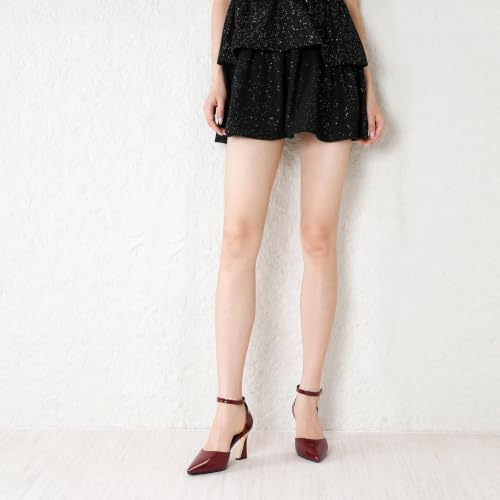 Image of RIBONGZ Comfortable Kitten Heels for Women Pointed Closed Toe Ankle Strap Buckle Heels Slip on Low Heel Church Pumps Wedding Bridal Party Dressy Shoes
