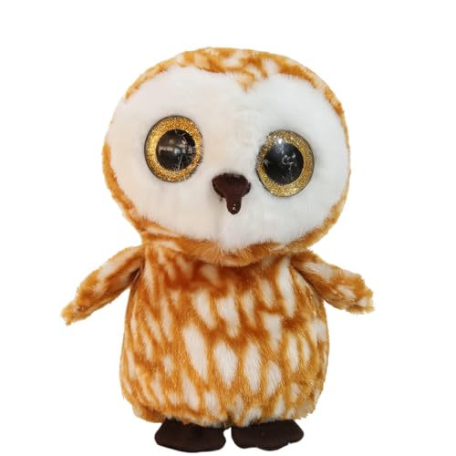 Image of Brown & White Owl Plush Soft Toy - 20cm Stuffed Animal | Cute & Cuddly Bird with Big Eyes for Kids | Birthday Gift