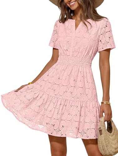 MEROKEETY Women's Spring Summer Lace Boho Dress 2026 Short Sleeve...