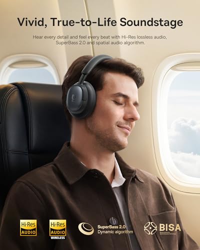 Image of Baseus Bowie MH1 Adaptive Active Noise Cancelling Headphones, Real-Time Adaptive Hybrid ANC, SuperBass 2.0, LDAC Hi-Res Sound, 80H Playtime, Comfortable Fit, Clear Calls, Bluetooth 6.0 -Cosmic Black