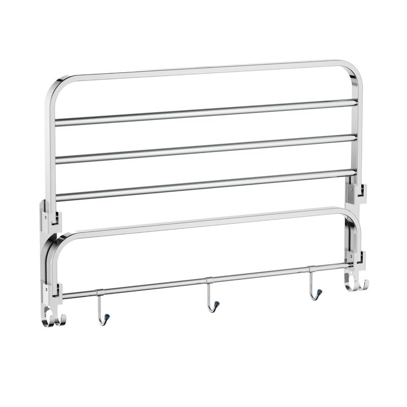 Image of Mila 24-Inch Folding Bathroom Rack | 304 Grade Stainless Steel | Chrome Finish | Wall Mount | Space-Saving Fold | Towel & Clothes Holder | Modern Design | 1.5 Yr Warranty.