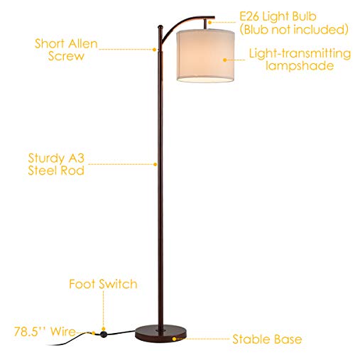 Tangkula Floor Lamp, Classic Standing Industrial Arc Light With Hanging Lamp Shade, Tall Pole Uplight With E26 Lamp Holder, Modern Floor Lamp For Bedroom/Office/Study Room/Living Room (Red Copper) #TOP6