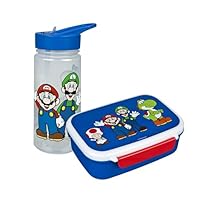 Scooli - Super Mario Kindergeschirr Geschenkset - Set bestehend aus Brotdose und Trinkflasche - ideal für Schule oder Kindergarten – ab 4 Jahren – aus Kunststoff – BPA frei