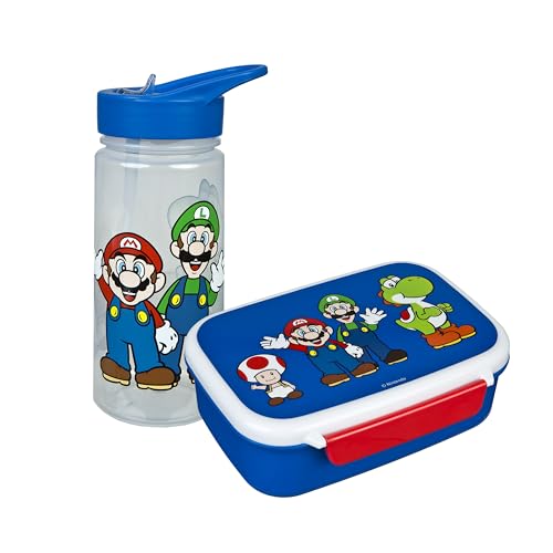 Scooli - Set di stoviglie per Bambini Super Mario - Set Composto da Cestino per Il Pranzo e Borraccia - Ideale per la Scuola o l'asilo - da 4 Anni - in plastica - BPA Free