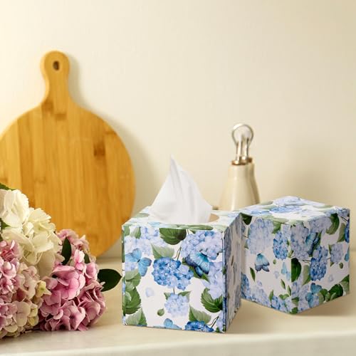 Image of Marsui 4.7 Inch Large Tissue Cube Boxes 2 Ply 7.18 * 8.7 Inch Facial Papers Large Tissues Boxes Cover Bulk Travel Size Face Facial Cube Pack Upright Face for Bathroom Kitchen Bedroom(Hydrangea)