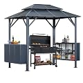 MELLCOM Grill Gazebo 8 x 6 FT Permanent Outdoor Aluminum Patio Gazebo with Aluminum Composite Double Roof for Patio Lawn and Garden with Ceiling Hooks and Shelves