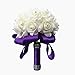 StillCool Wedding Bouquets Crystal Pearl Silk Roses Bridal Bridesmaid Wedding Hand Bouquet Artificial Fake Flowers (18cm24cm, Purple)