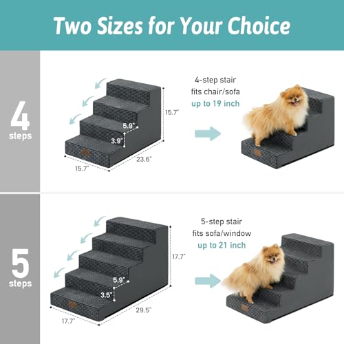 Image of COZY KISS Dog Stairs for Small Dogs 15.7 inch H, 4-Step Gentle Incline Pet Step for Couch Sofa, Non-Slip Dog Ramp for Puppy Doggie Senior Cats, 15.7x23.6x15.7 Inch, Charcoal Grey