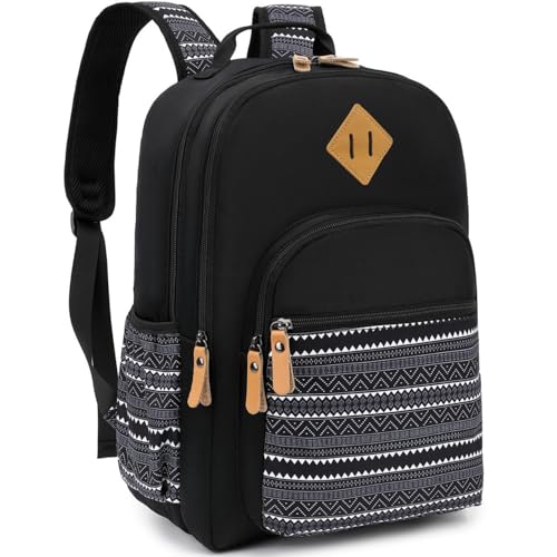 Image of Leaper Travel Backpack for Women Laptop Backpack for Men Water-resistant School Backpack for Girls Kids Boys Back Pack Casual Daypack Satchel Geometric Black