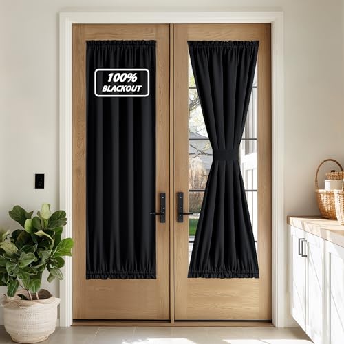 NICETOWN Black 100% Blackout Door Curtain Thermal Insulated Privacy Curtain