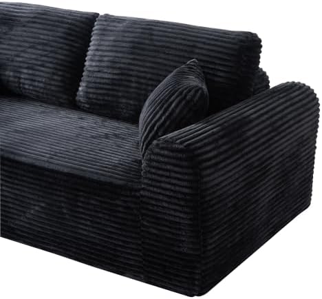Modern 3 Seater loveseat Sofa, Comfy Deep Seat Boneless Couch with 2 Pillows, Plush Corduroy Fabric couches for Living Room, Bedroom and Apartment (Black, 86.6" Seater Sofa)