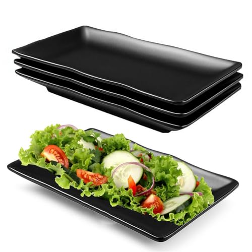 FARYODI Platos rectangulares para servir, 4 unidades, porcelana para servir, platos rectangulares, platos de postre, platos para aperitivos para sushi, ensaladas, pasteles, antipasti, frutas